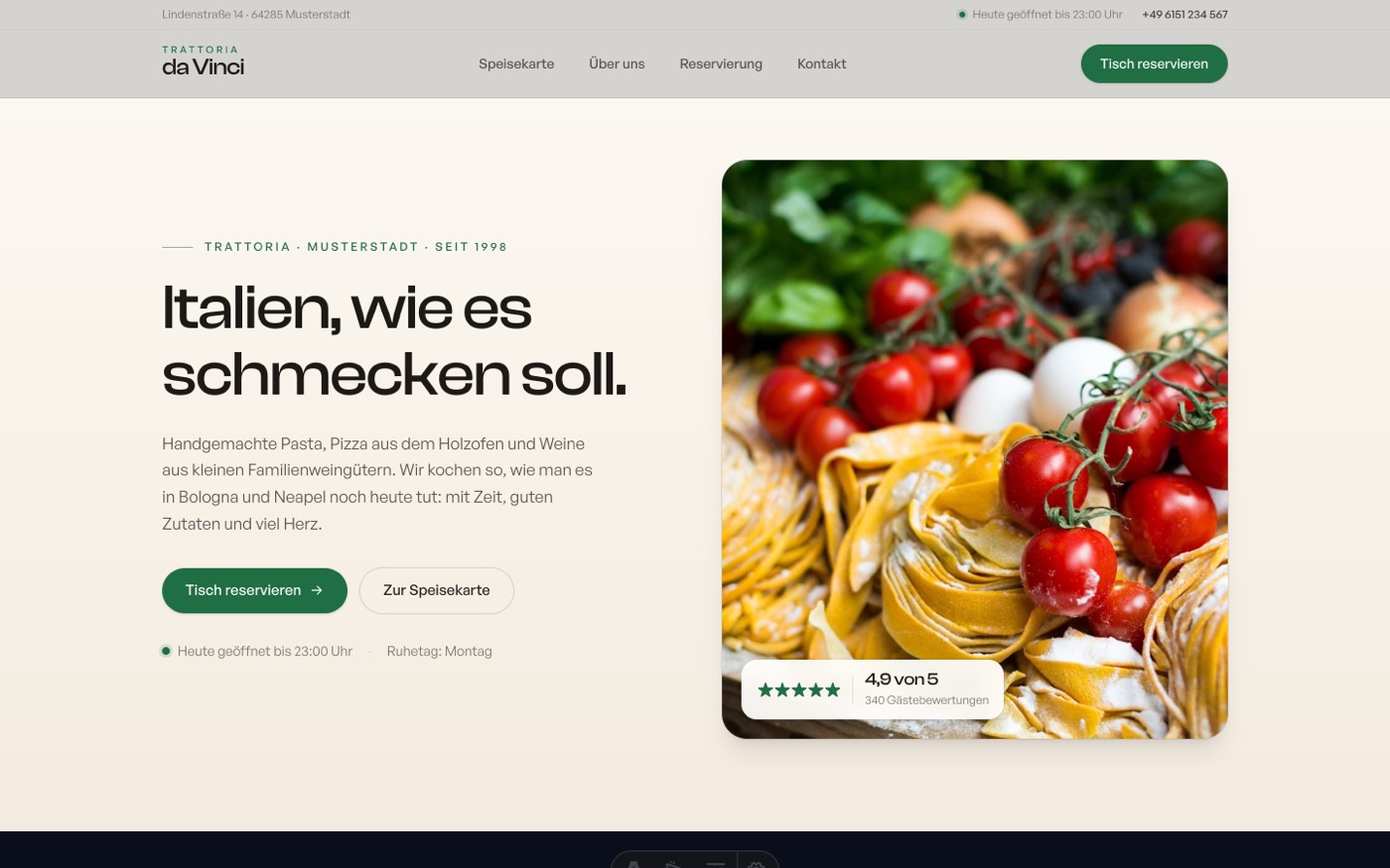 Vorschau der Beispiel-Website für Restaurants & Cafés