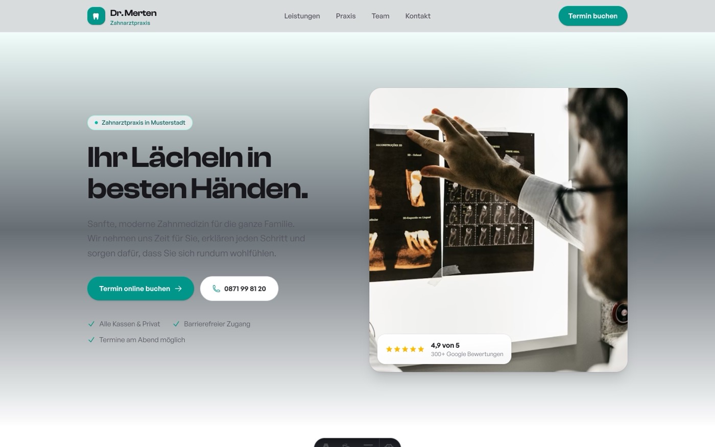 Vorschau der Beispiel-Website für Zahnärzte & Praxen